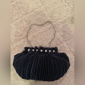 Elegant Navy Blue Pleated Women's Evening Bag